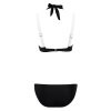 Black and White Chic Spaghetti Strap Color Block Criss-Cross Women's Bikini Set