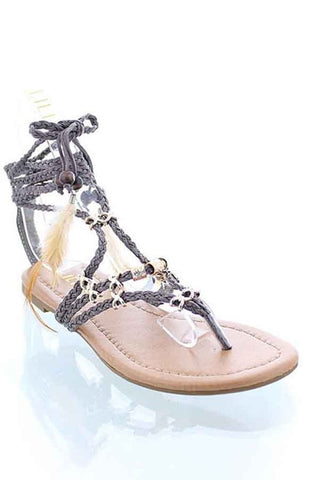 Gray Gladiator Lace Up Sandals