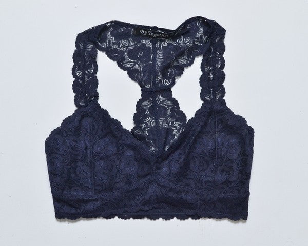 Navy Blue Racerback Lace Bralette