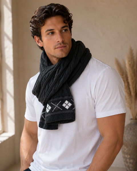 Argyle Cable Knit Mens or Women's Scarf