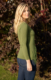 Olive Green Fringed Sweater Long Sleeve Crewneck