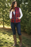 Red and Navy Plaid Zip Vest