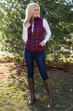 Red and Navy Plaid Zip Vest