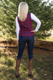 Red and Navy Plaid Zip Vest