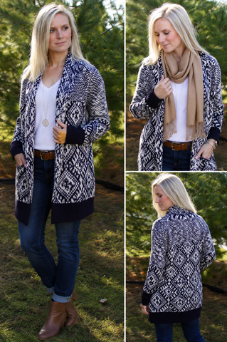 Navy and Cream Diamond Cardigan