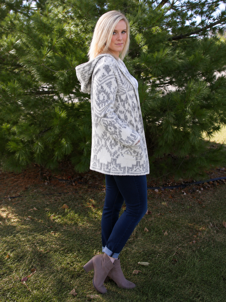 Gray and Cream Aztec Two Tone Cardigan