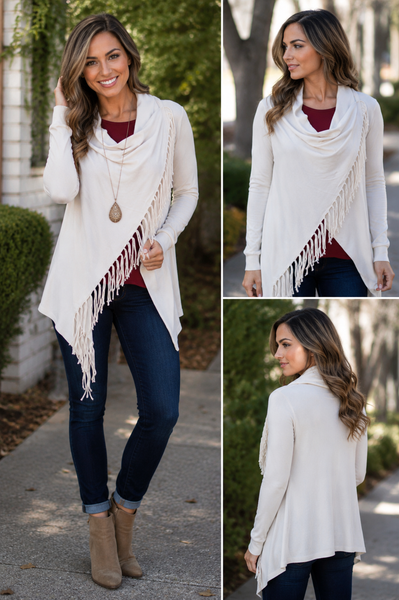 Vanilla Fringe Cape Wrap Cardigan