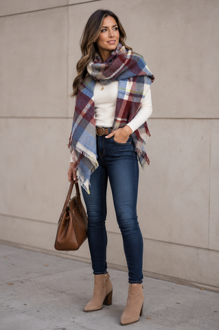 Red Blue Yellow White Grey Blanket Scarf