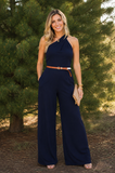 Navy Halter Jumpsuit Wide Leg