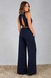 Navy Halter Jumpsuit Wide Leg