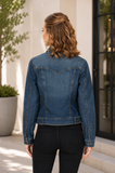 Denim Hip Length Buttoned Embellished Jacket