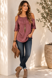 Rust Red Washed Open Shoulder Top