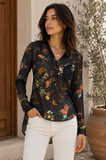 Womens Roll Up Long Sleeve Floral Print Chiffon Blouse Top