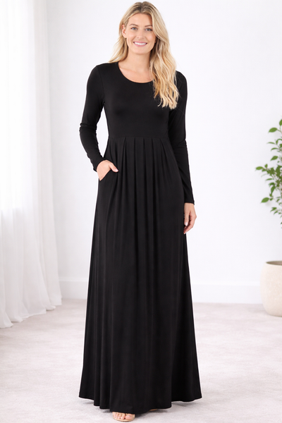 Classic Long Sleeve Black Maxi Dress