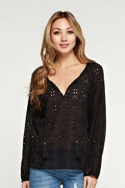 Black Eyelet Embroidered Top