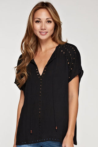 Black Gauze Eyelet Top