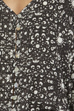 Geo Printed Button Up Blouse with Tie Sleeve Detail