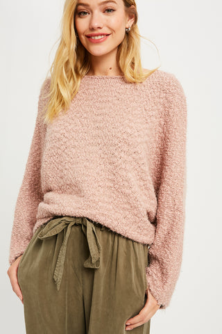 Fuzzy Knit Batwing Pullover Sweater