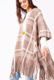 Plaid Woven Ruana with Fringe
