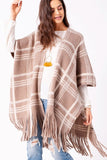Plaid Woven Ruana with Fringe