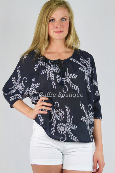 Navy Embroidered Eyelet Top Floral