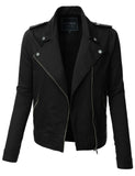 Cropped Long Sleeve Zip Up Moto Military Jacket