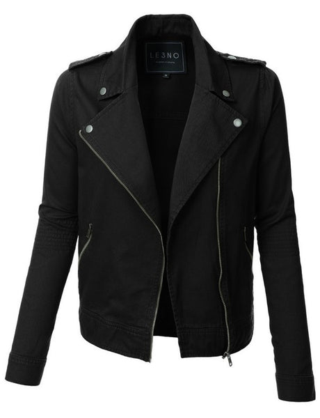Cropped Long Sleeve Zip Up Moto Military Jacket