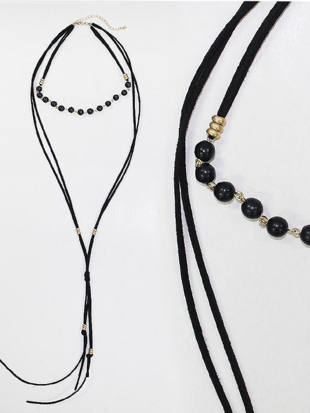 Suede with Black Bead Choker Necklace