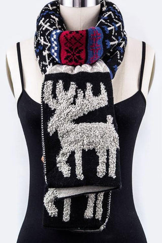 Moose Fair Isle Nordic Knit Scarf