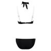 Black and White Chic Spaghetti Strap Color Block Criss-Cross Women's Bikini Set