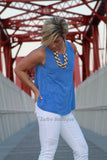 Blue Knit Twist Sleeveless Top