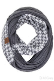 CC Knitted Houndstooth Ribbed Infinity Scarf