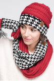 CC Knitted Houndstooth Ribbed Infinity Scarf