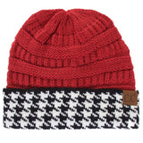 CC Knitted Beanie with Houndstooth Cuff