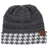 CC Knitted Beanie with Houndstooth Cuff