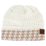 CC Knitted Beanie with Houndstooth Cuff