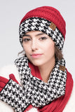 CC Knitted Beanie with Houndstooth Cuff