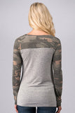 Camouflage Color Block Top with Sequin Pocket