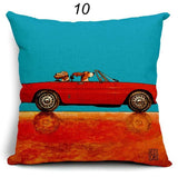 Cartoon Dogs Driving Vintage Cars Pillow Cover