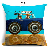 Cartoon Dogs Driving Vintage Cars Pillow Cover