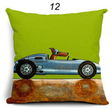 Cartoon Dogs Driving Vintage Cars Pillow Cover