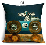 Cartoon Dogs Driving Vintage Cars Pillow Cover