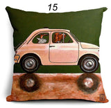 Cartoon Dogs Driving Vintage Cars Pillow Cover