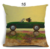 Cartoon Dogs Driving Vintage Cars Pillow Cover