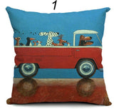 Cartoon Dogs Driving Vintage Cars Pillow Cover