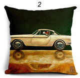 Cartoon Dogs Driving Vintage Cars Pillow Cover