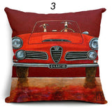 Cartoon Dogs Driving Vintage Cars Pillow Cover