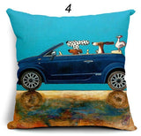 Cartoon Dogs Driving Vintage Cars Pillow Cover