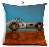 Cartoon Dogs Driving Vintage Cars Pillow Cover