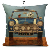 Cartoon Dogs Driving Vintage Cars Pillow Cover